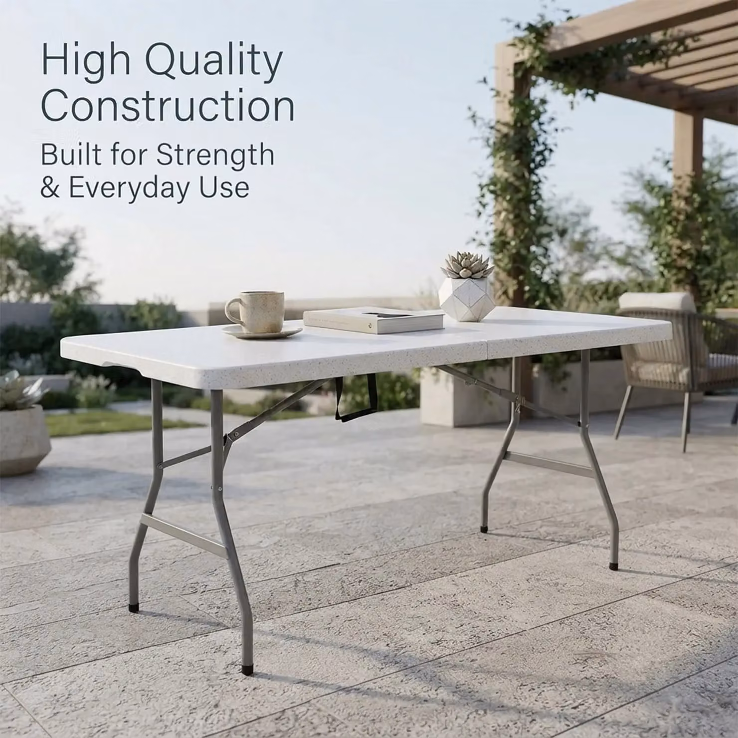 Alivio Heavy Duty Folding Trestle Table in White, W/D/H: 180 x 70 x 74 cm – 4