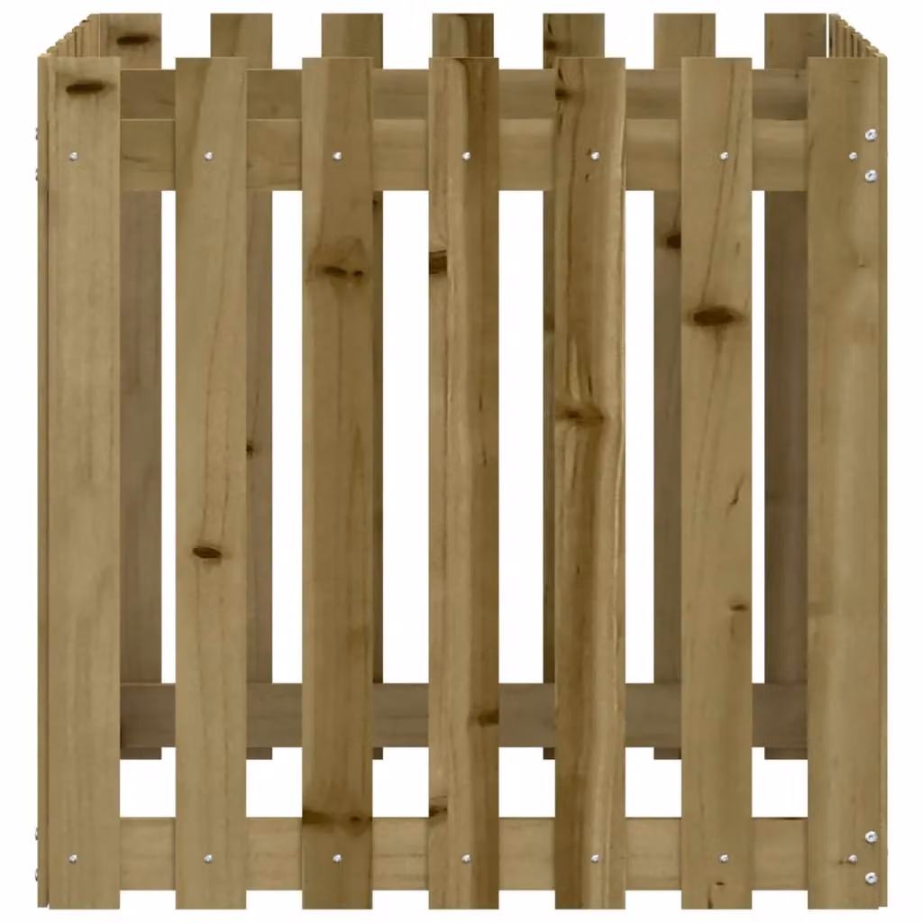 Berkfield Home Garden Planter with Fence Design in Brown Pine Wood, W/D/H: 70 x 70 x 70 cm – 3
