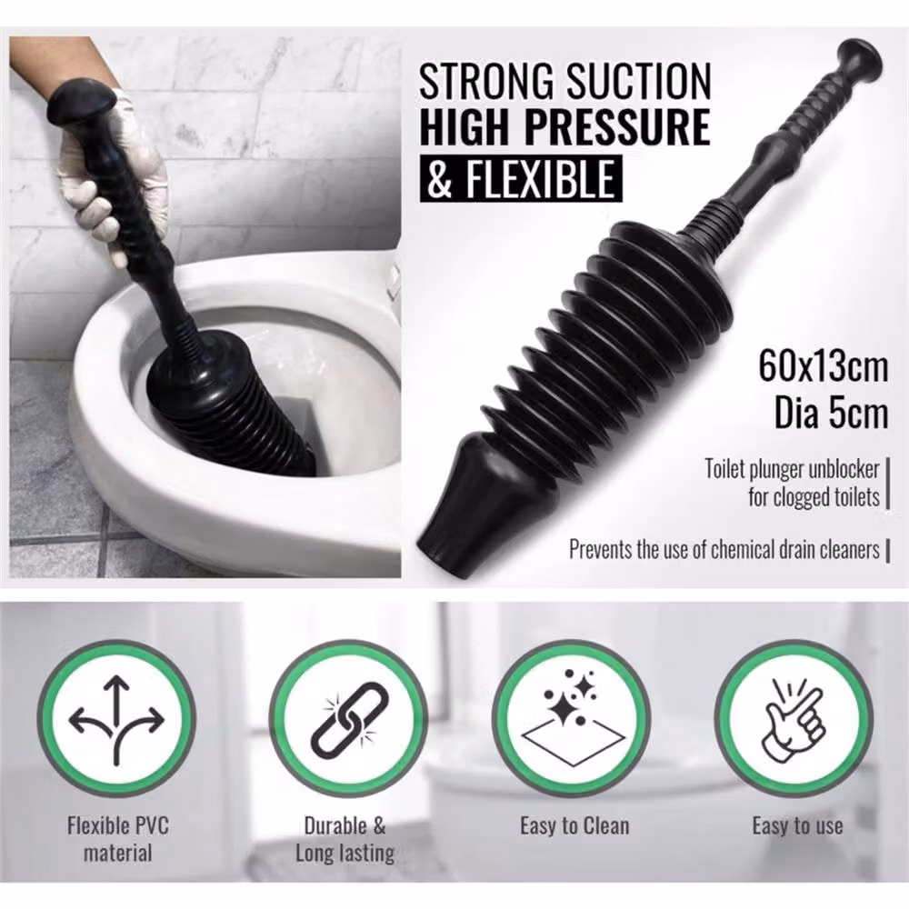 VOGREX Heavy Duty Air Pump Toilet Plunger and Sink Drain Unblocker in Black – 2