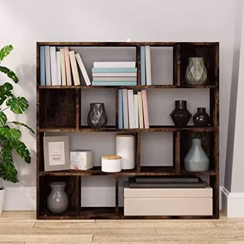vidaXL Modern Book Cabinet and Room Divider in Smoked Oak, W: 105 cm, D: 24 cm, H: 102 cm – 4