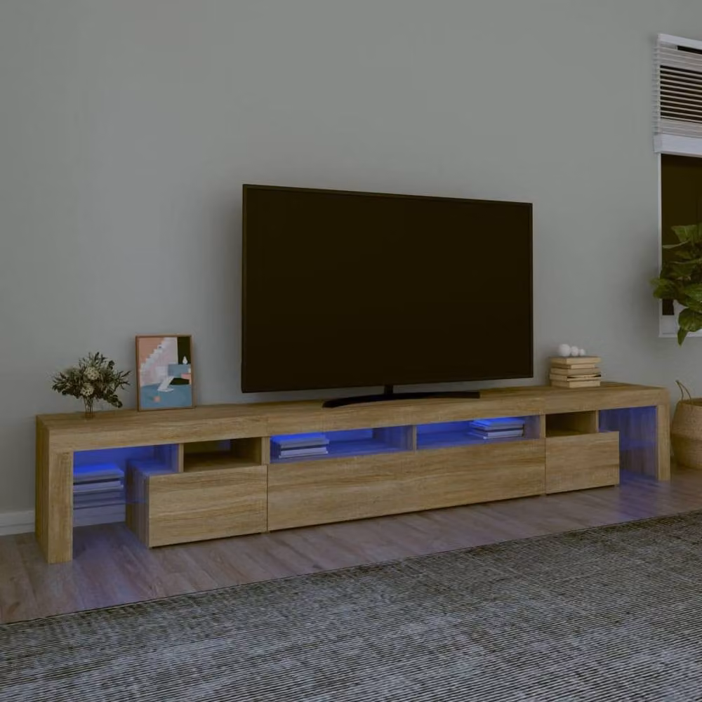 Berkfield Home Modern TV Cabinet with LED Lights in Sonoma Oak, Light Brown, W: 260 cm, D: 40 cm, H: 36.5 cm – 1