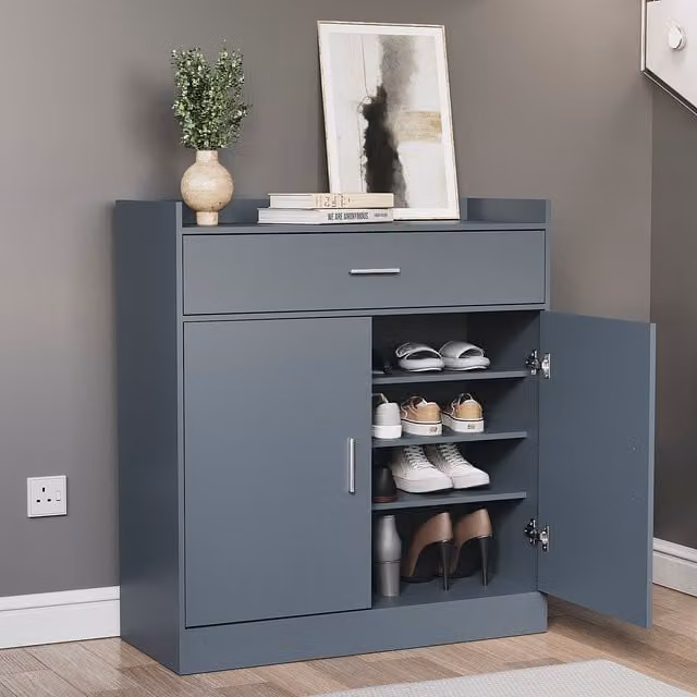 Vida Designs Dalby Modern 2 Door 1 Drawer Shoe Cabinet in Grey