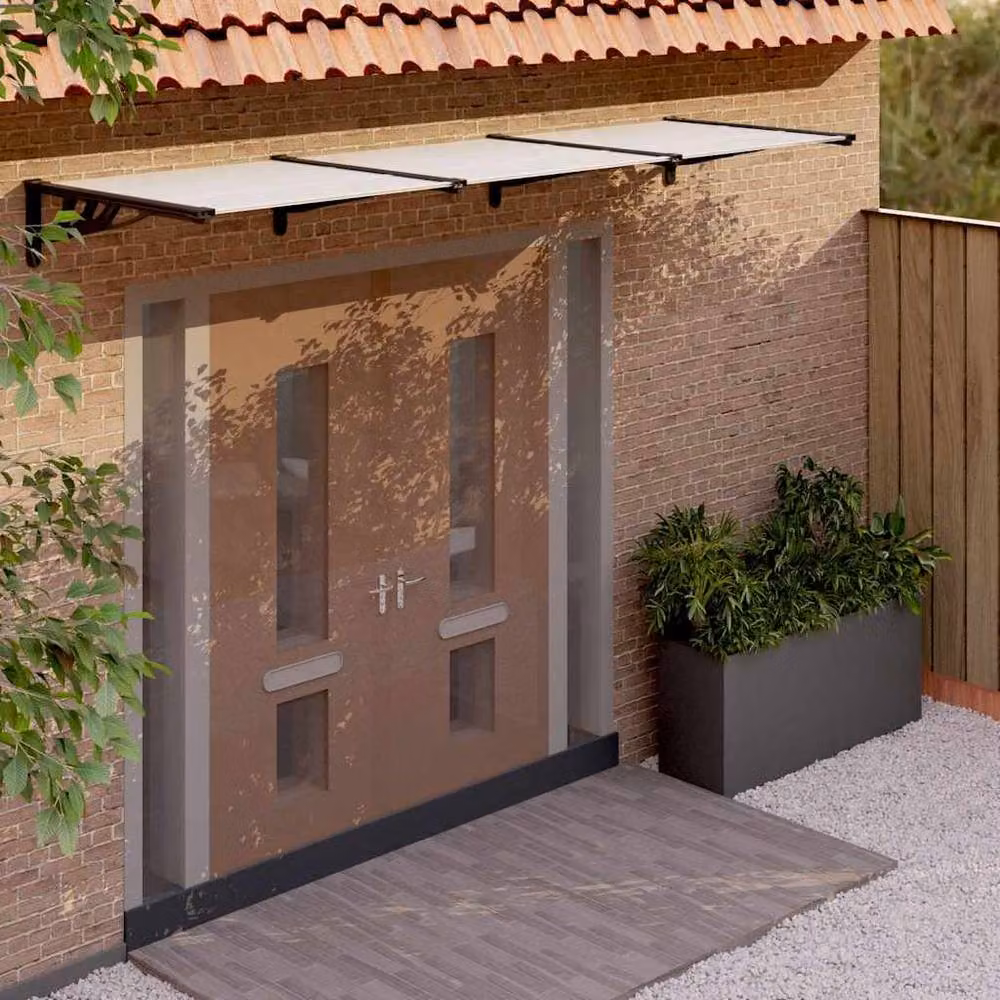Berkfield Home Durable Polycarbonate and Aluminium Door Canopy in Black and Transparent, W: 297.5 cm, H: 90 cm, D: 90 cm – 2