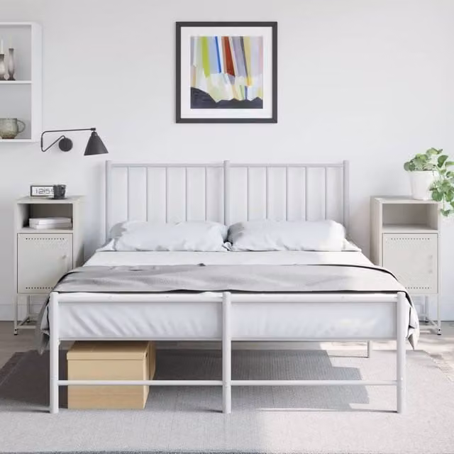Berkfield Home Set of 2 White Steel Bedside Cabinets, W/D/H: 36 x 39 x 78 cm – 1
