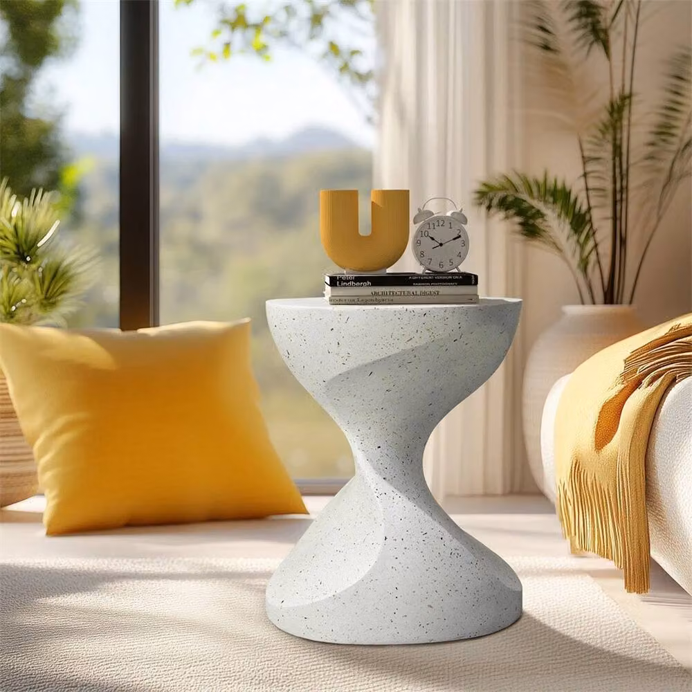 VOGREX White Concrete Twist Side Table and Garden Stool Accent for Indoor and Outdoor Use – 3