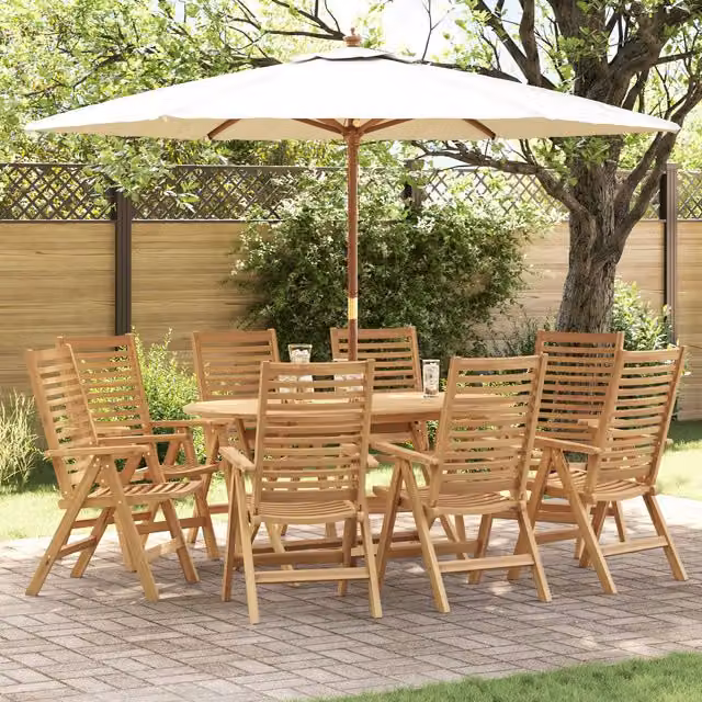 Berkfield Home Set of 8 Foldable Garden Chairs in Brown Solid Teak Wood – 1