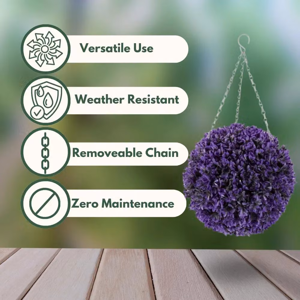 Marco Paul Hanging Artificial Round Topiary Ball in Purple, Diameter: 30 cm – 3