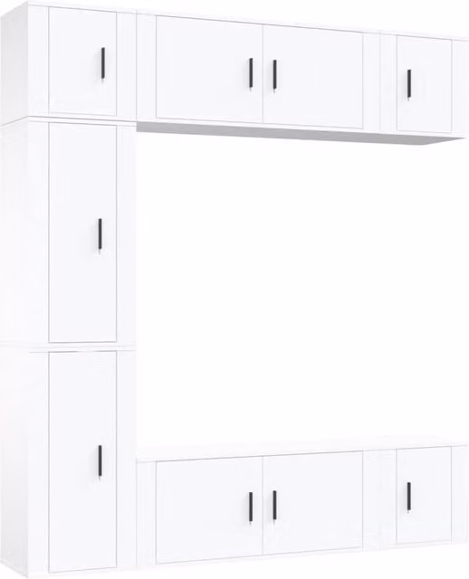 Berkfield Home 7 Piece White Engineered Wood Wall Mounted TV Cabinet Set – 1