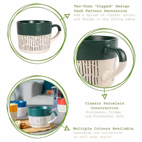 Nicola Spring Ceramic Dipped Dash Stoneware Coffee Mug, Green, 475ml – 2