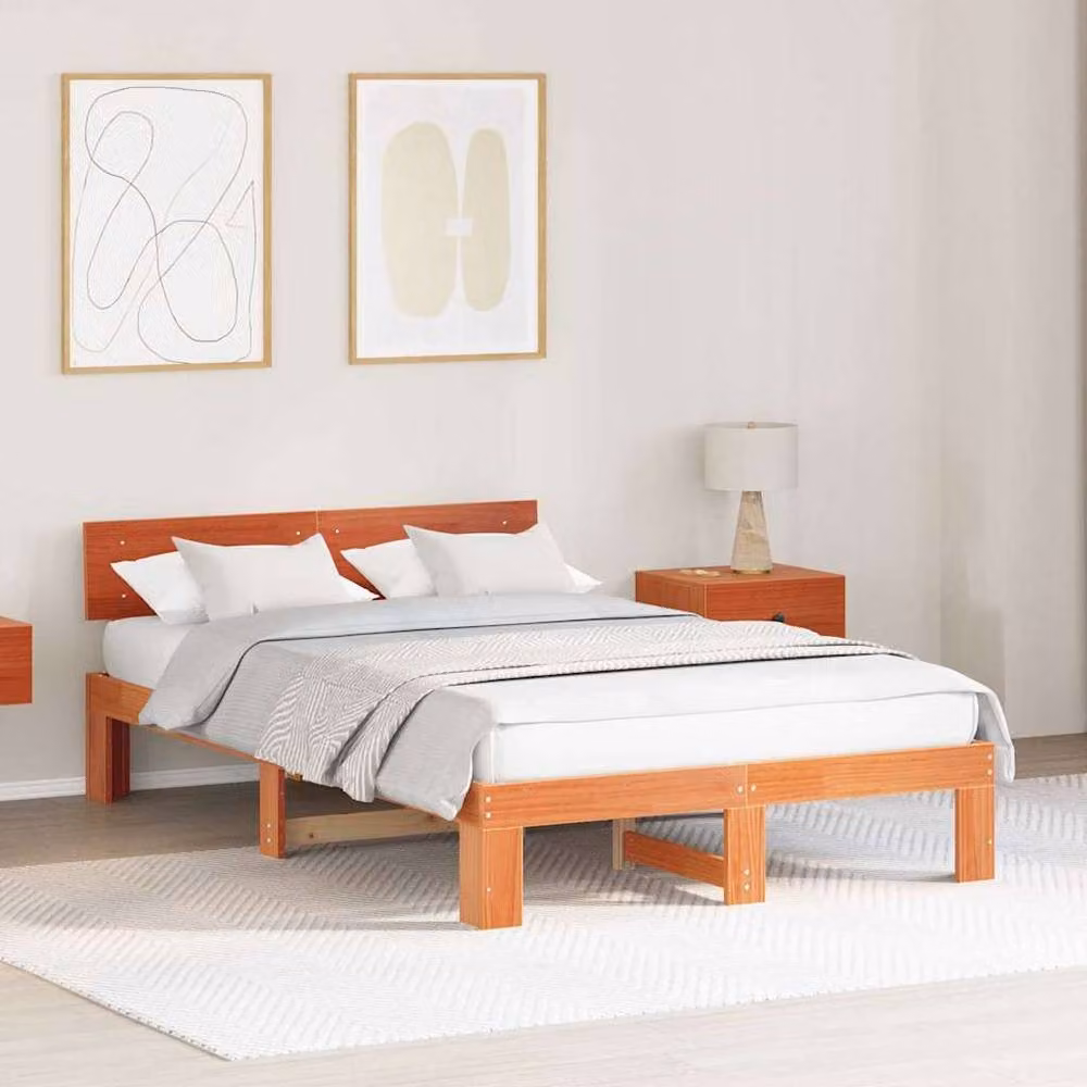 Berkfield Home Solid Pine Wood Bed Frame with Headboard, Wax Brown, W: 120 cm, D: 190 cm, H: 66 cm – 2