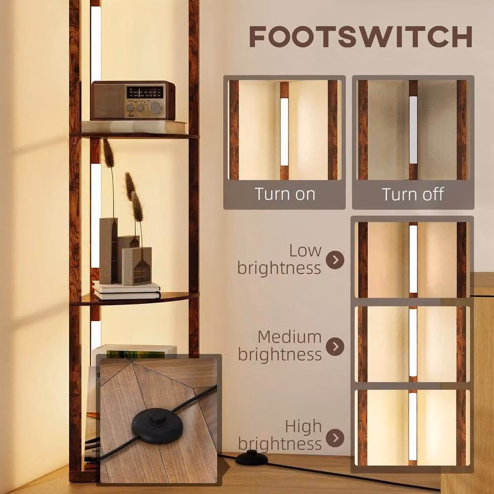 PAWNORA Brown Wood Corner Floor Lamp with Adjustable Warm White LED Light, H 100 cm x W 15 cm – 2