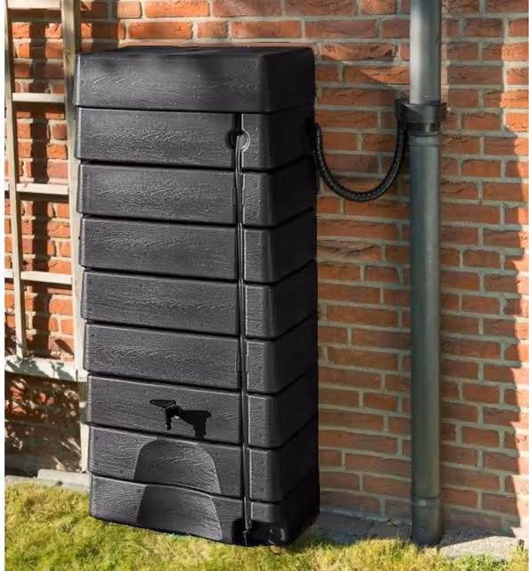 Hyma Garden 276 Litre Black Wall-Mounted Rain Barrel with Harcostar Rain Trap and 2 Taps