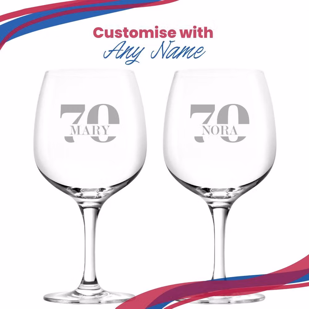 Uniqueful Personalised 70th Birthday Engraved Gin Copa Cocktail Glass in Transparent Clear – 3