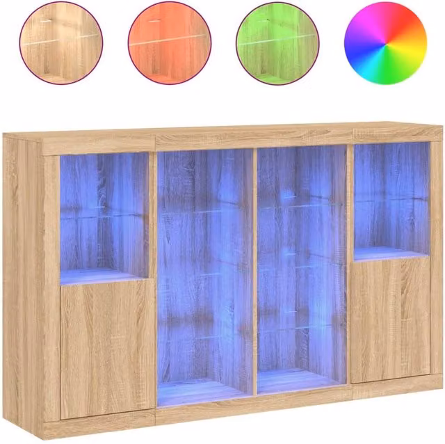 Berkfield Home 3-Piece Sonoma Oak Sideboard Set with Integrated LED Lighting in Light Tan