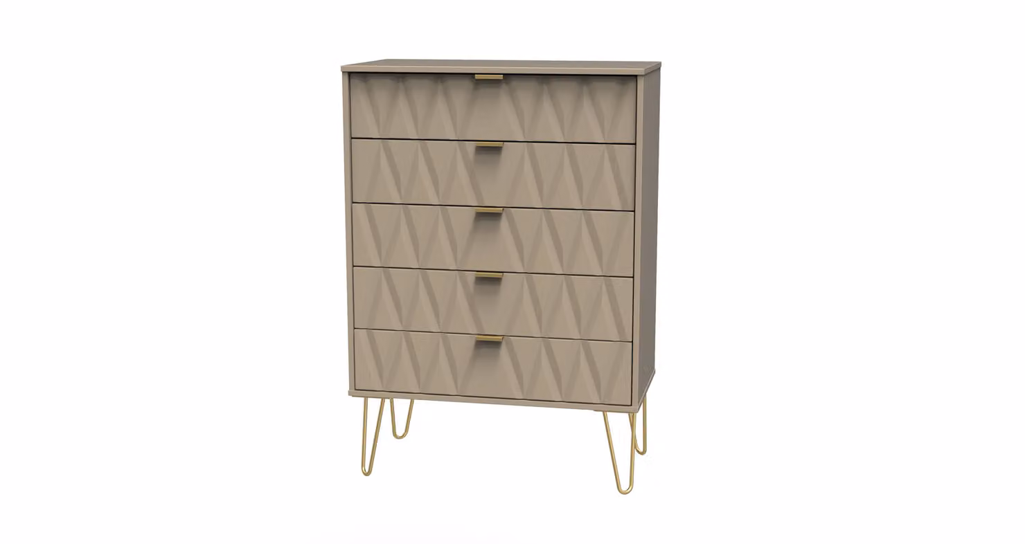 Ready Assembled 2 U Dallas 5 Drawer Chest in Light Brown and Gold – 2