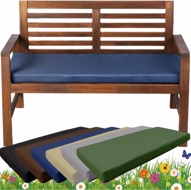 TheWhiteWater Limited Premium Real Foam Rectangular Garden Bench Cushion in Blue, Width: 143 cm