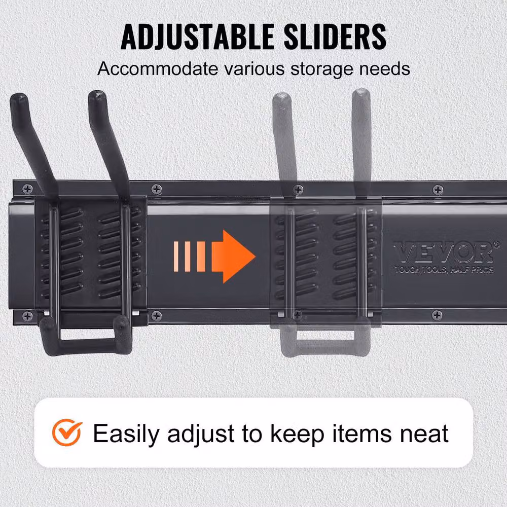 VEVOR Heavy Duty Wall Mount Steel Tool Organizer in Black with 6 Adjustable Hooks – 5