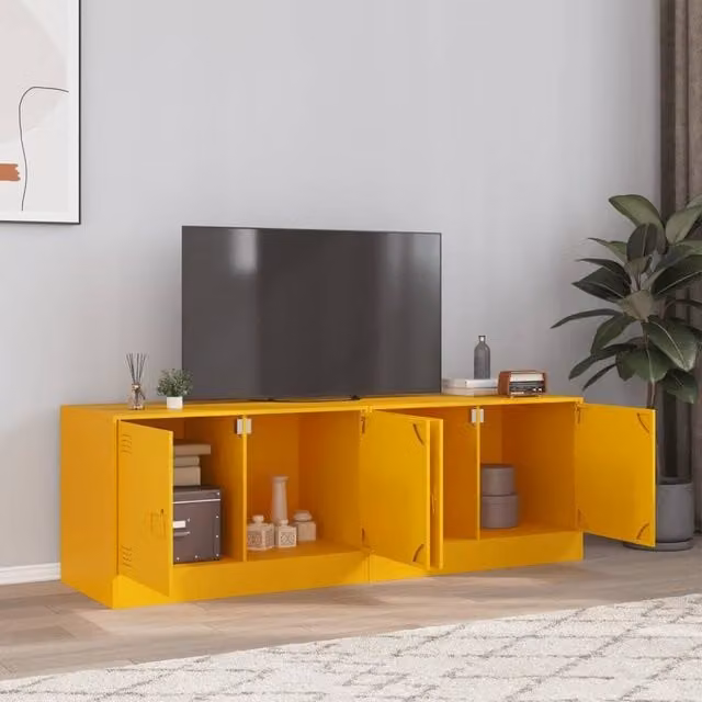 Berkfield Home Set of 2 Mustard Yellow Steel TV Cabinets W: 67 cm, D: 39 cm, H: 44 cm