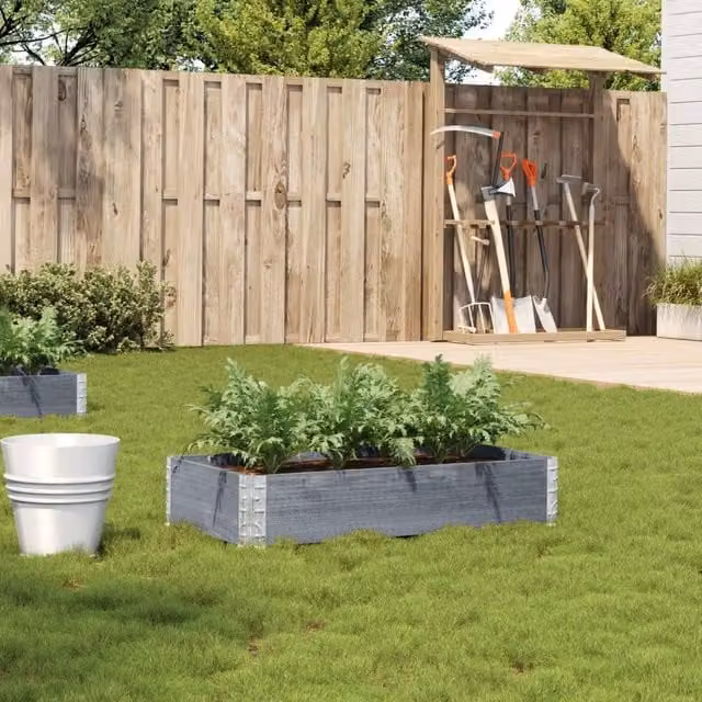 Berkfield Home Grey Solid Pine Wood Garden Planter Tub W/D/H: 100 x 50 cm