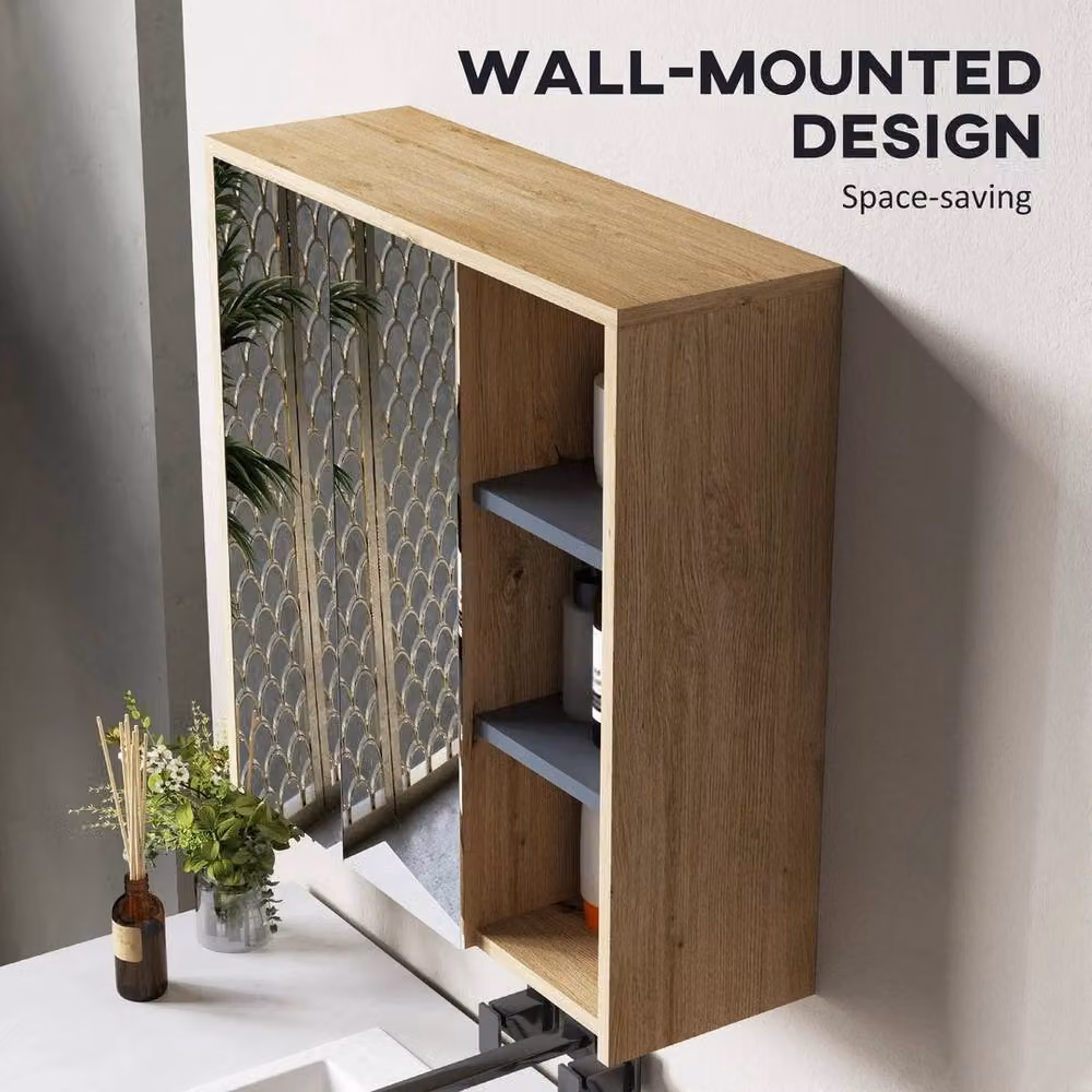 FORGEVIO Modern Wall Mounted Bathroom Cabinet with Mirror, Glass Doors and Internal Shelves in Brown and Beige – 4