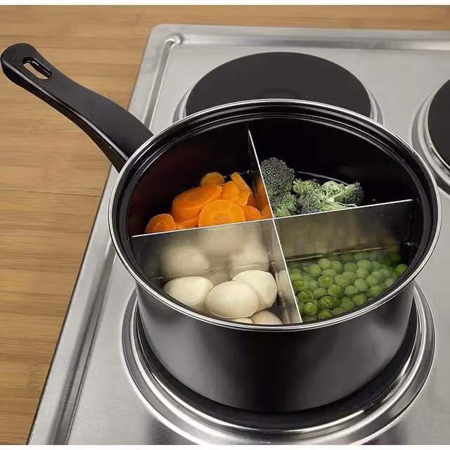 mysmartbuy 4-Way Divided Black Carbon Steel Saucepan with Removable Divider and Enamel Coating, Diameter: 20 cm – 1
