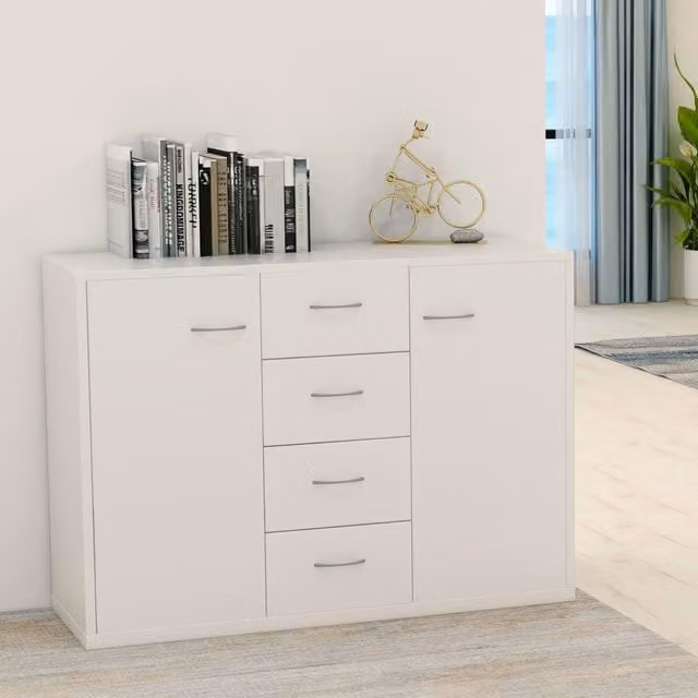 Berkfield Home White Matt Sideboard in MDF, W/D/H: 88 x 30 x 65 cm