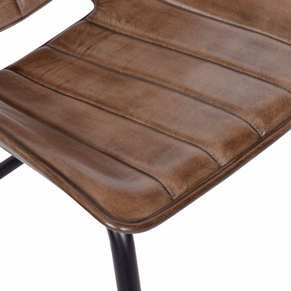 Elm Home And Garden Genuine Leather Kitchen Dining Chair in Tan Brown – 3