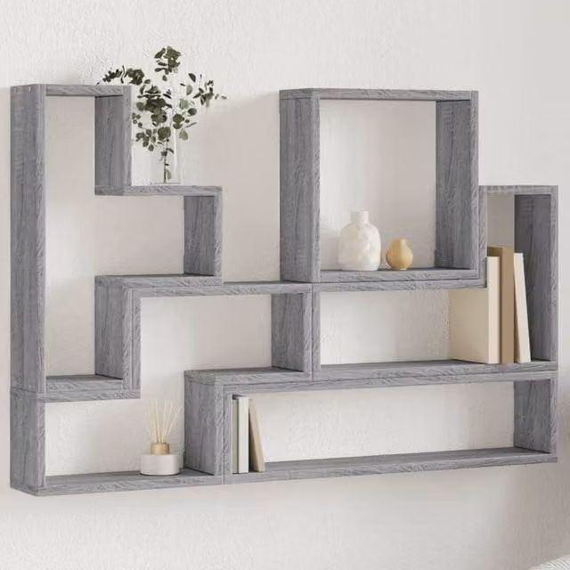 Berkfield Home Wall Shelf in Grey Sonoma, W/D/H: 96 x 12 x 64 cm