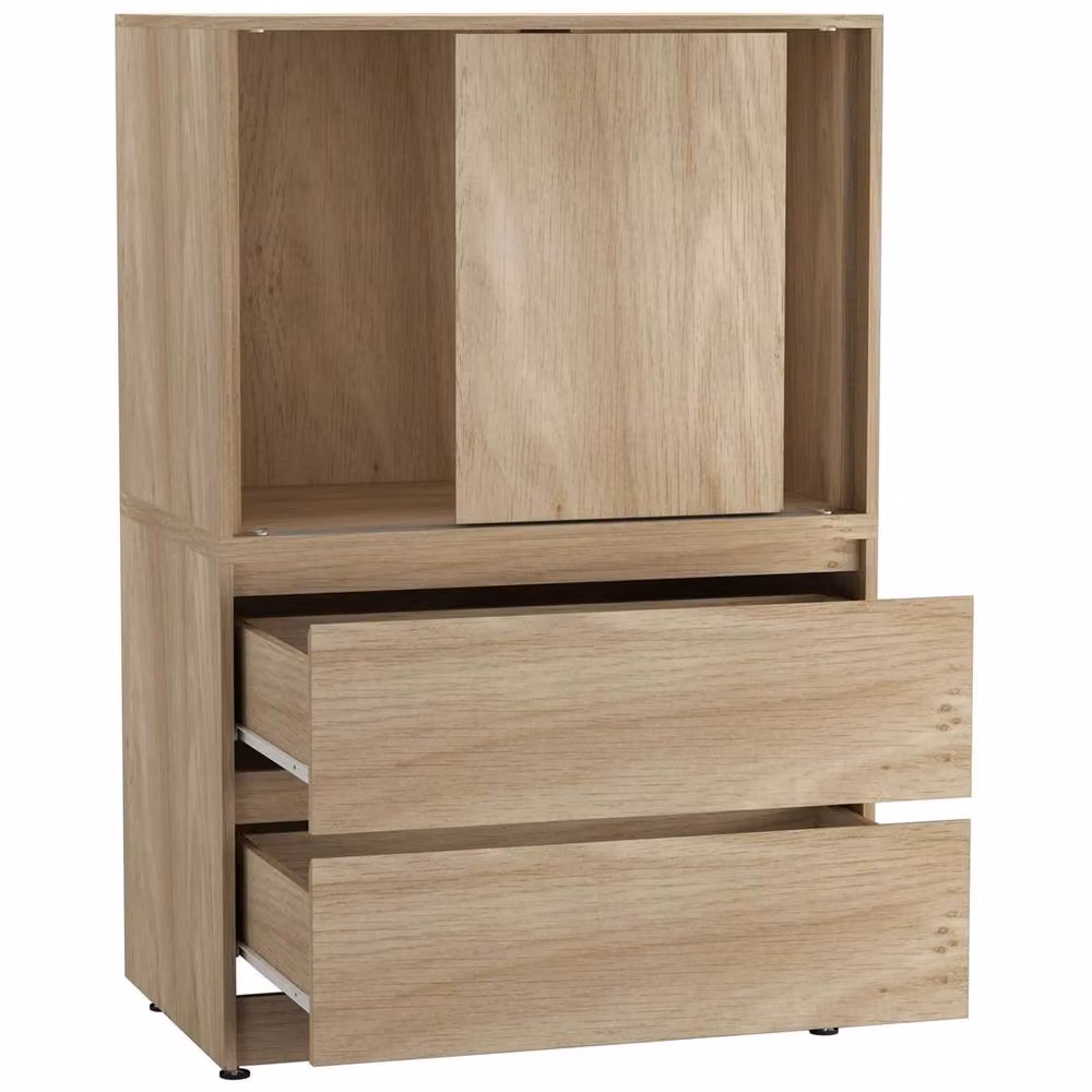 Nordara Oak Sliding Door Side Cabinet with Drawers and Internal Shelves, Brown, W/D/H: 120 x 51.5 x 80 cm – 3