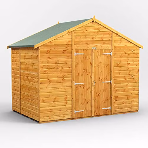 Powersheds Premium Pent Wooden Garden Shed with Double Doors in Natural Brown – 1