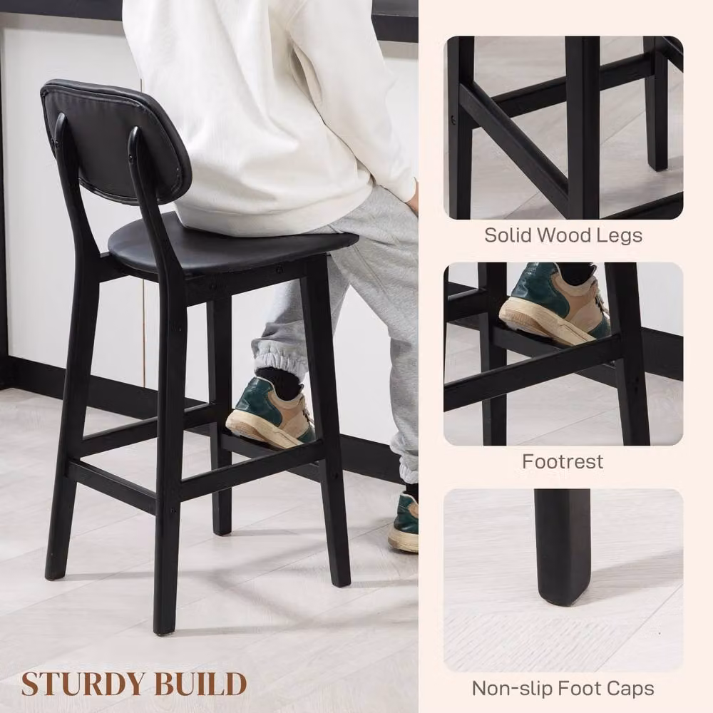 Wyld Haus Resono Set of 2 Black Solid Wood Bar Stools with Faux Leather Seats – 7