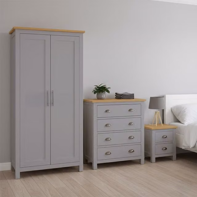 Home Treats 3-Piece Rustic Bedroom Furniture Set with Pine Wood Top in Grey and White