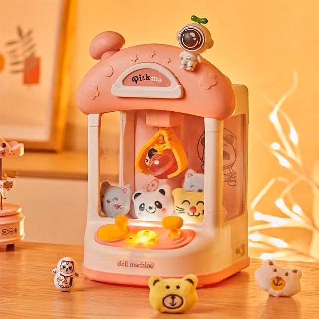 Livingandhome Small Grabbing Clip Doll Claw Machine Kids Toy in Pink and White