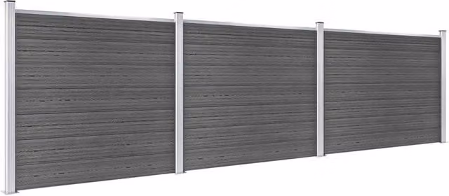 Berkfield Home WPC Fence Panel Set in Black Charcoal, W: 526 cm, H: 146 cm