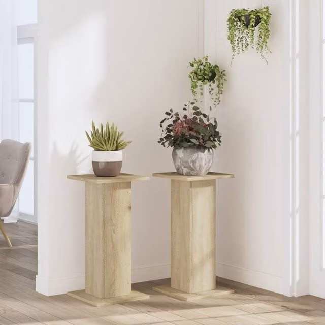 Berkfield Home Set of 2 Sonoma Oak Plant Stands in Brown, W/D/H: 30 x 30 x 60 cm