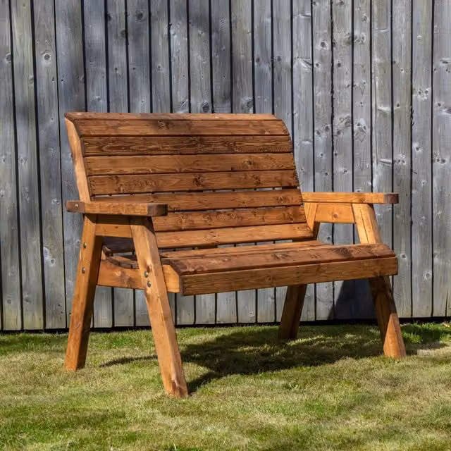 Samuel Alexander Charles Taylor Hand Made Traditional 2 Seater Chunky Rustic Wooden Garden Bench in Brown – 1