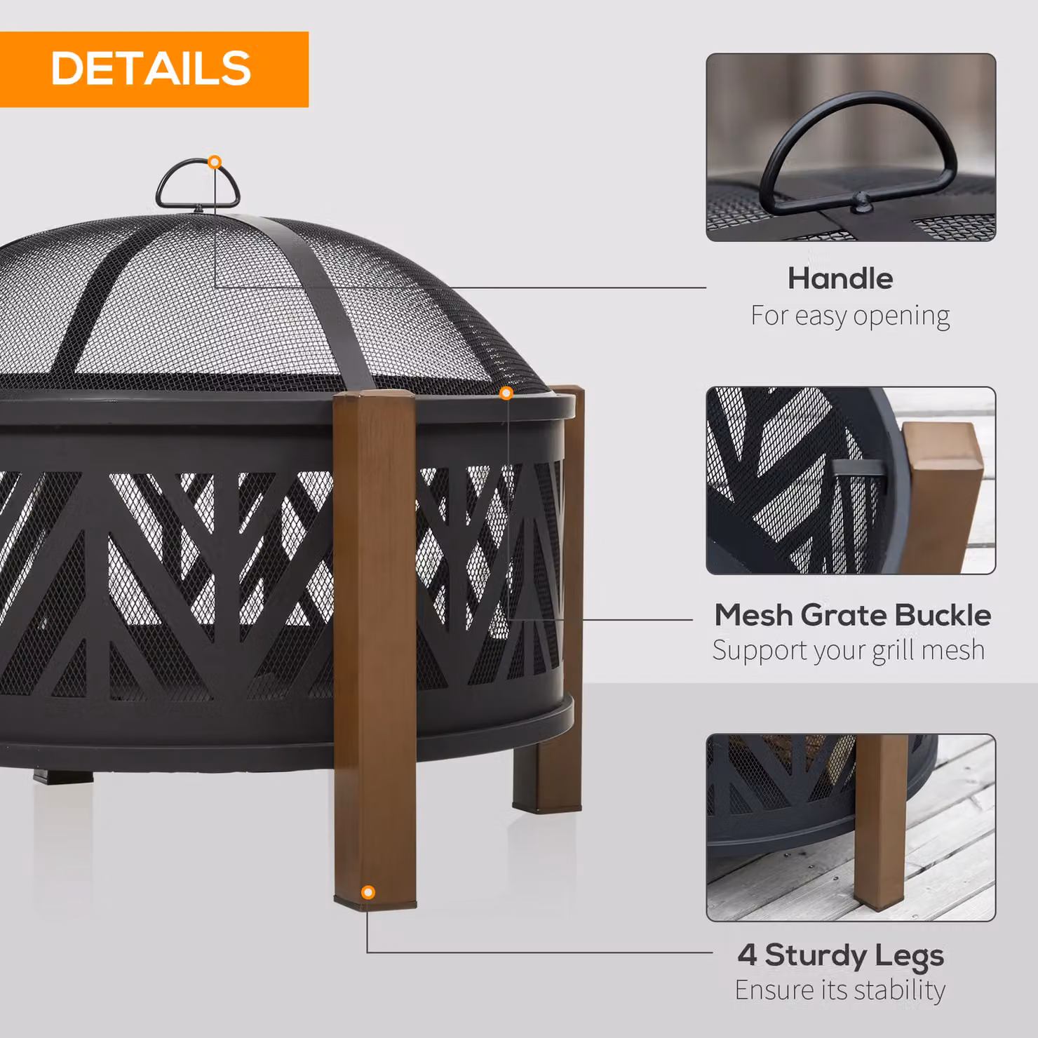 Outsunny 2-in-1 Outdoor Fire Pit and Charcoal BBQ Cooker in Black and Brown – 4