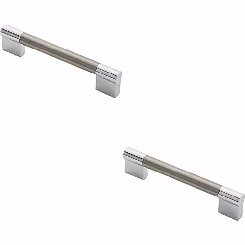 Loops 2 Pack Keyhole Bar Pull Handles in Satin Nickel and Chrome, 140 x 14 mm with 128 mm Fixing Centres