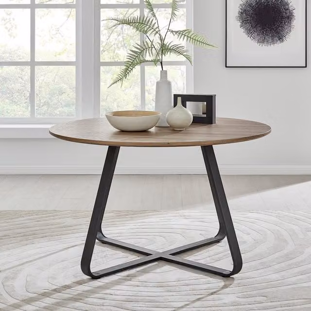 FurnitureboxUK Santorini Round Wood Dining Table in Brown, Diameter: 120 cm – 1