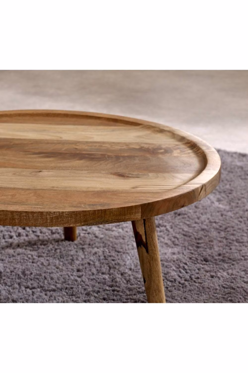 IH Design Cliddesden Round Mango Wood Coffee Table in Natural Brown, Diameter: 70 cm, Height: 30 cm – 3