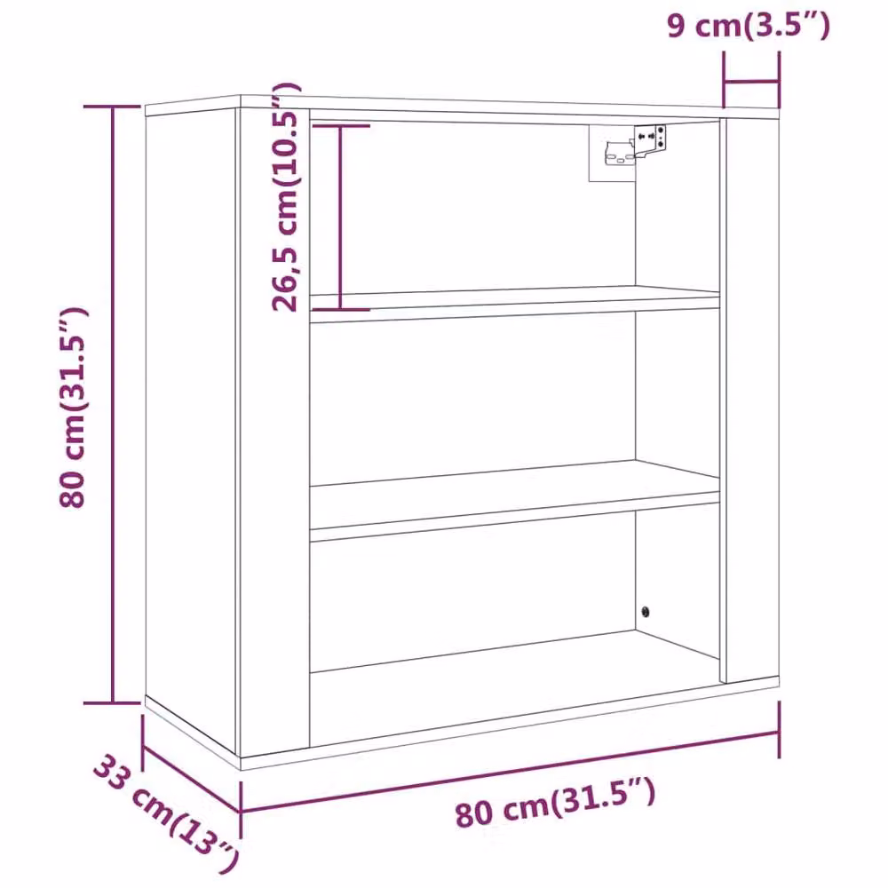 Berkfield Home Smoked Oak Wall Cabinet, Brown, W/D/H: 80 x 33 x 80 cm – 5