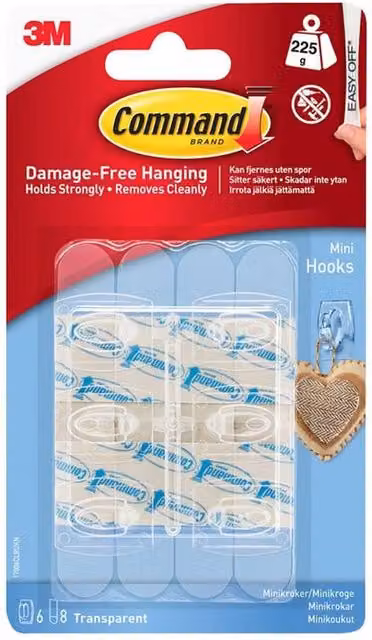 Command Clear Mini Hooks in Transparent and Multicolour