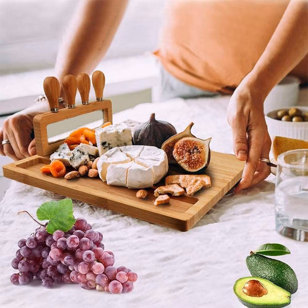 Ventryn Brown Bamboo Wood Rectangular Charcuterie and Cheese Board Set – 3