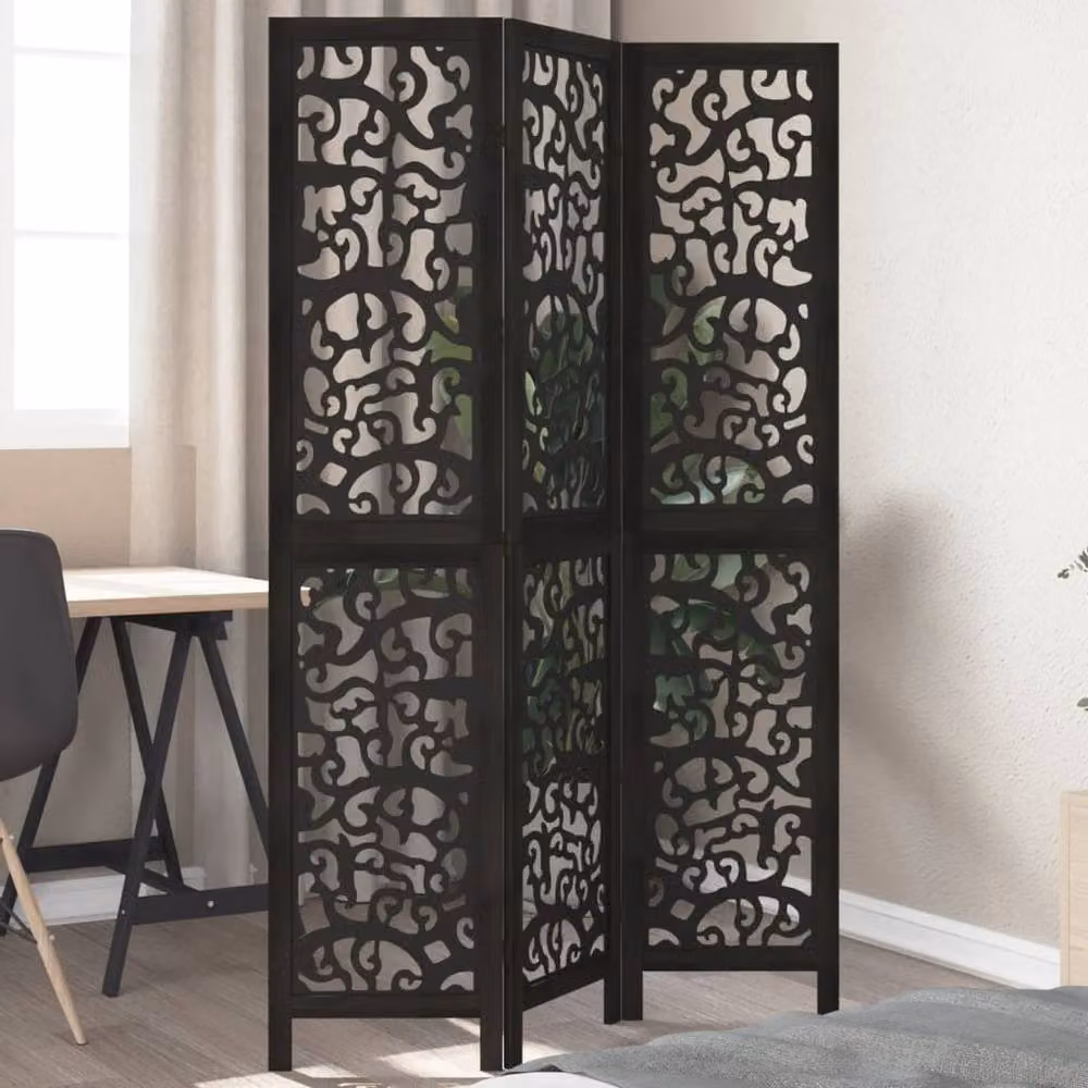 Berkfield Home 3-Panel Black Solid Paulownia Wood Room Divider – 2