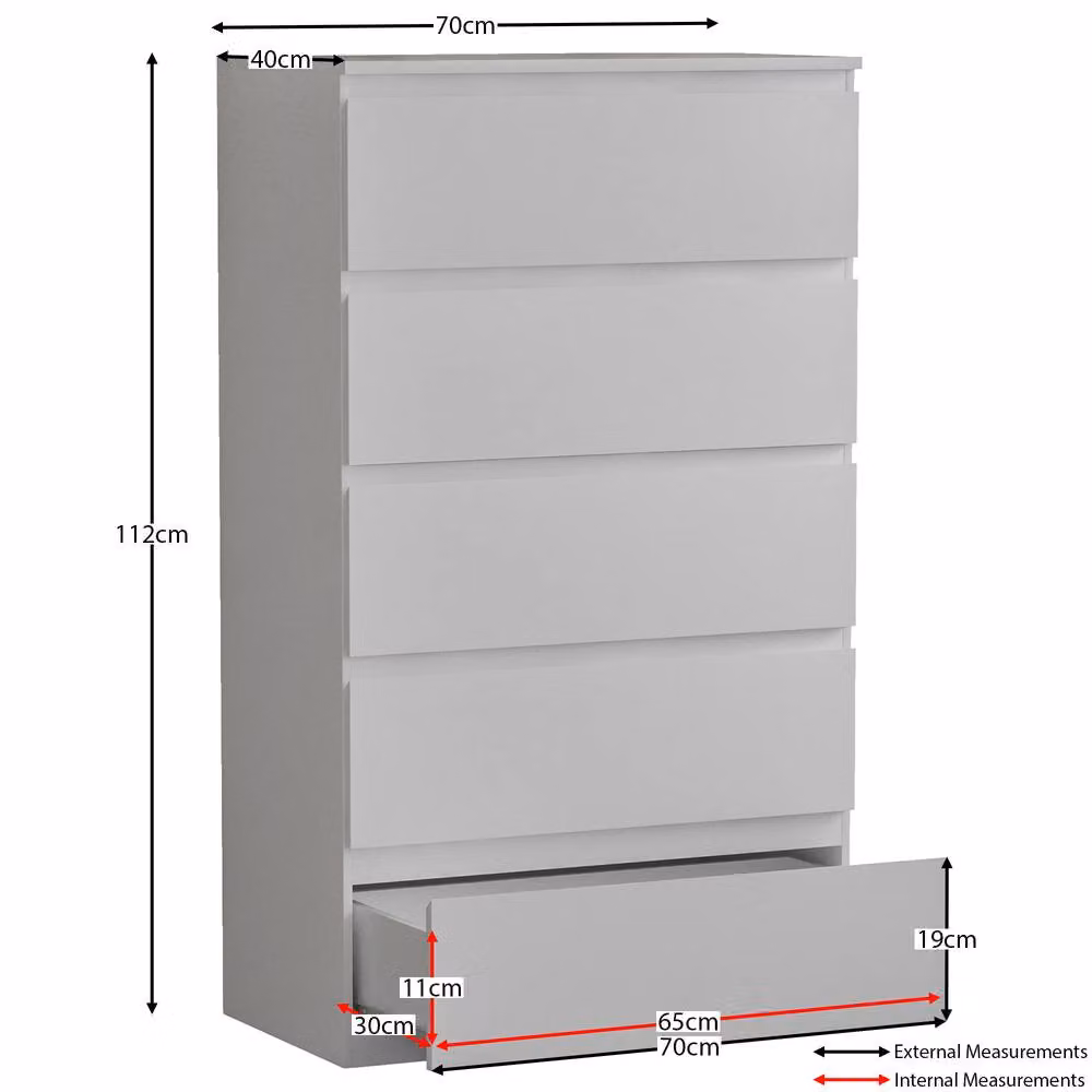 HD Designs Denver 5 Drawer Chest of Drawers in White – 2