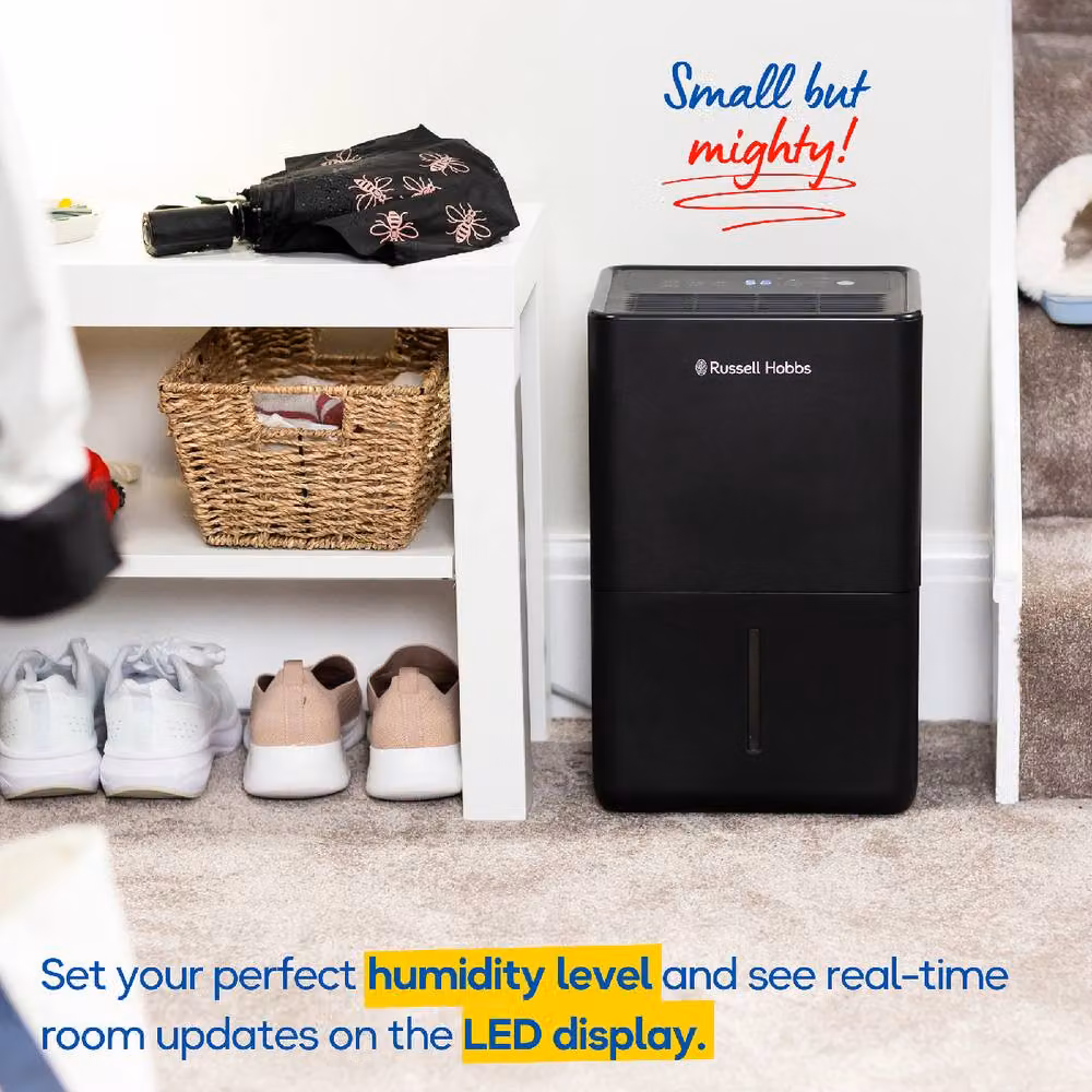 Russell Hobbs RHDH1002 Dehumidifier in Black, 10L/Day Capacity for Damp, Mould and Clothes Drying in Rooms up to 30m2 – 7