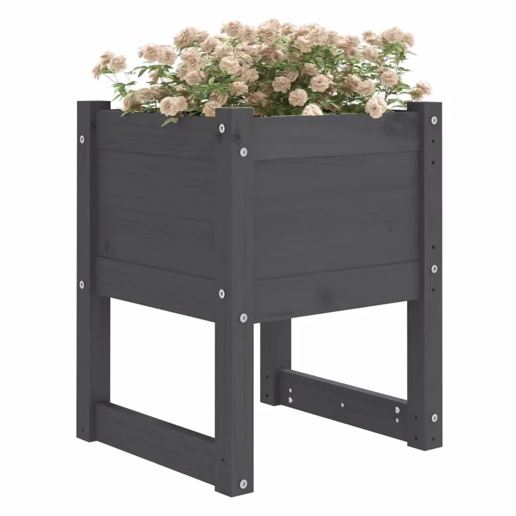 Berkfield Home Set of 2 Grey Solid Wood Pine Planter Tubs, W/D/H: 40 x 40 x 52.5 cm – 3