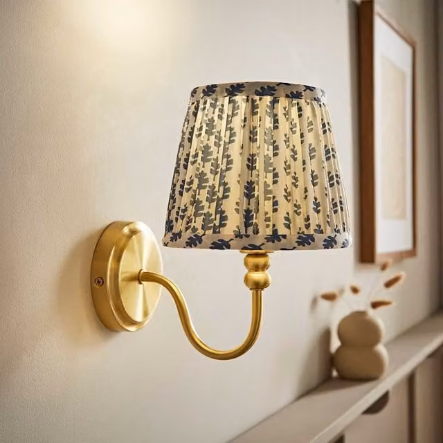 ValueLights Binky Rechargeable Wall Light with Green Fabric Cylinder Shade in Brushed Gold