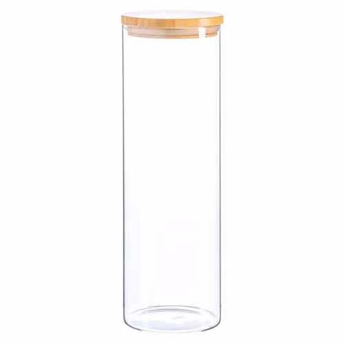 Argon Tableware Scandi Airtight Glass Storage Jar with Wooden Lid, 2 Litre, Transparent – 1
