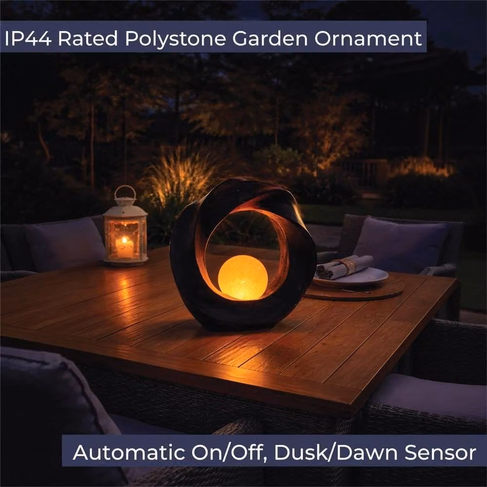 NESTLUNE Lighting Crescent Solar Powered Polystone Garden Accent in Black, W/D/H: 100 x 15 cm – 2
